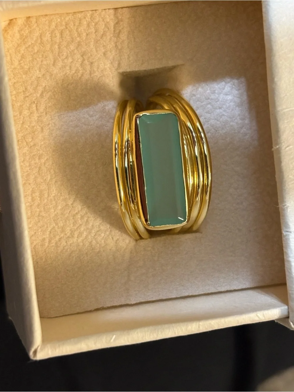 Gold Ring with Aqua Blue Inlay